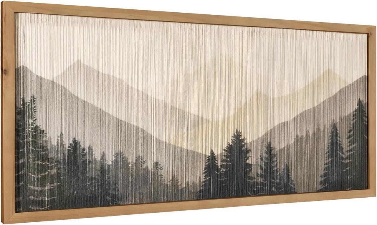 23.6 X 11.8 In Mountain Wall Art, String Crafts Pictures With Wood Framed, Nature Landscape Forest Wall Hanging Decor, Living Room Bedroom Home Artwork